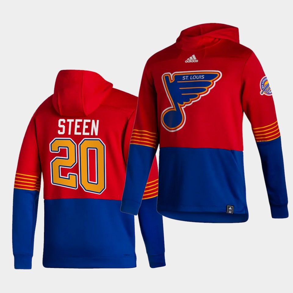 Men St.Louis Blues #20 Steen Red NHL 2021 Adidas Pullover Hoodie Jersey->st.louis blues->NHL Jersey